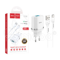 Сетевое зарядное устройство USB Hoco C12Q (18W, QС3.0, кабель Type-C) Белый