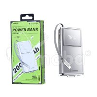 Внешний Аккумулятор (Power Bank) Remax FCP-30 20000 mAh (45W, PD, Type-C, встроенный кабель Type-C, LED дисплей) Серый