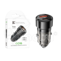 Автомобильное зарядное устройство USB/Type-C BC CC15 (75W, QC4.0, PD, SuperVOOC, 1Type-C, 1USB) Черный