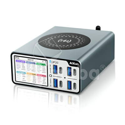 Зарядная станция Aixun DP20 (200W, 8 портов: 4USB-QC3.0/4Type-C-PD, беспроводная зарядка 15W, LCD)