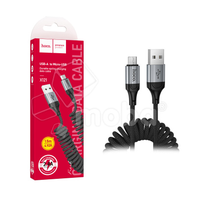 Кабель USB - MicroUSB Hoco X121 (2.4A, 1.5 м, пружина) Черный