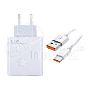 Сетевое зарядное устройство USB для Xiaomi Turbo Charger (67W, QC3.0, кабель Type-C с чипом IC) Белый