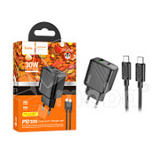 Сетевое зарядное устройство USB/Type-C Hoco CS23A (30W, QC3.0, PD, 2 порта, кабель Type-C-Type-C) Черный